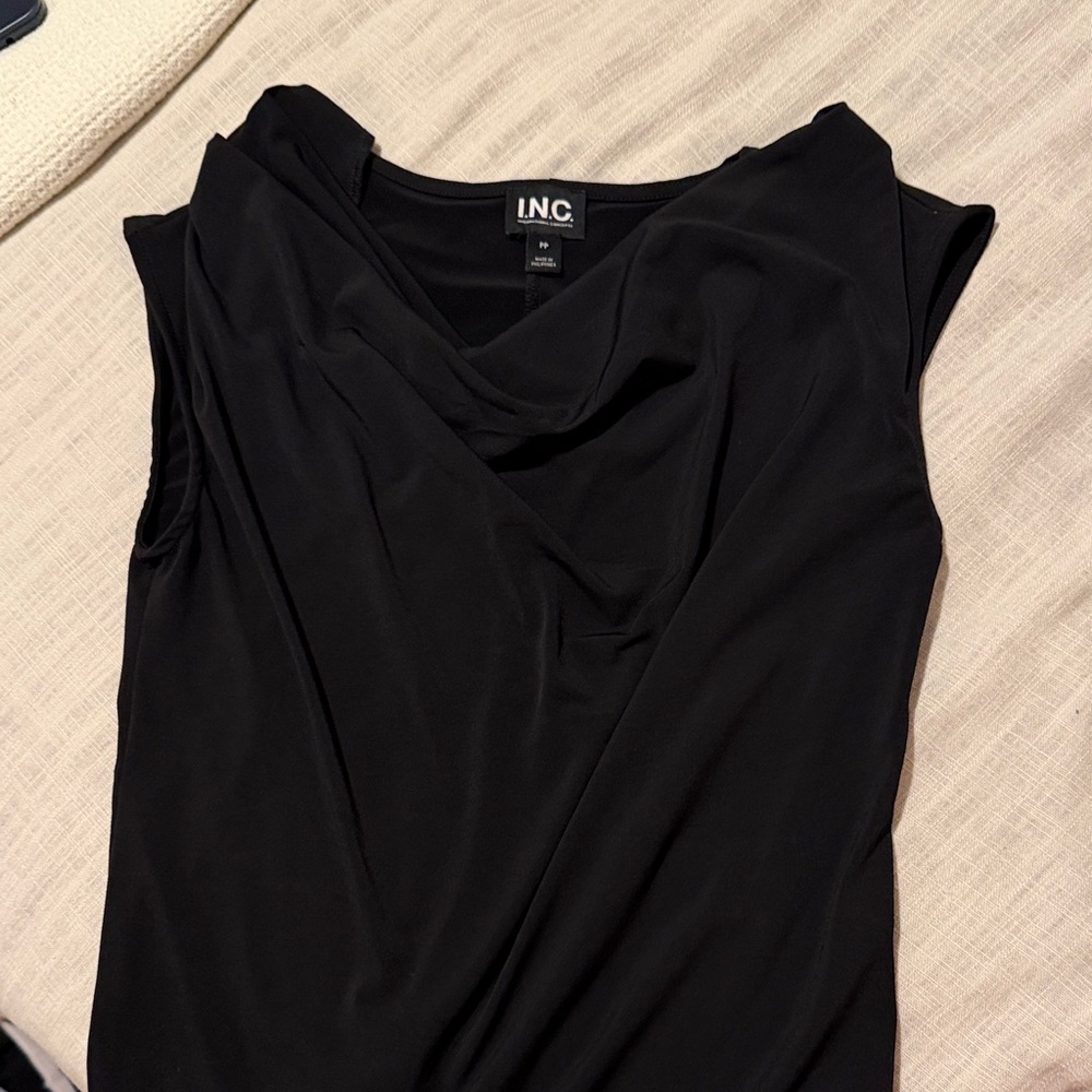 INC International Concepts Women's Elegant Black Drape Top
